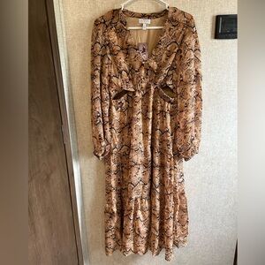 NWT Medium Sophia Jeans Snake Print Lined Long Sleeve Midi Dress